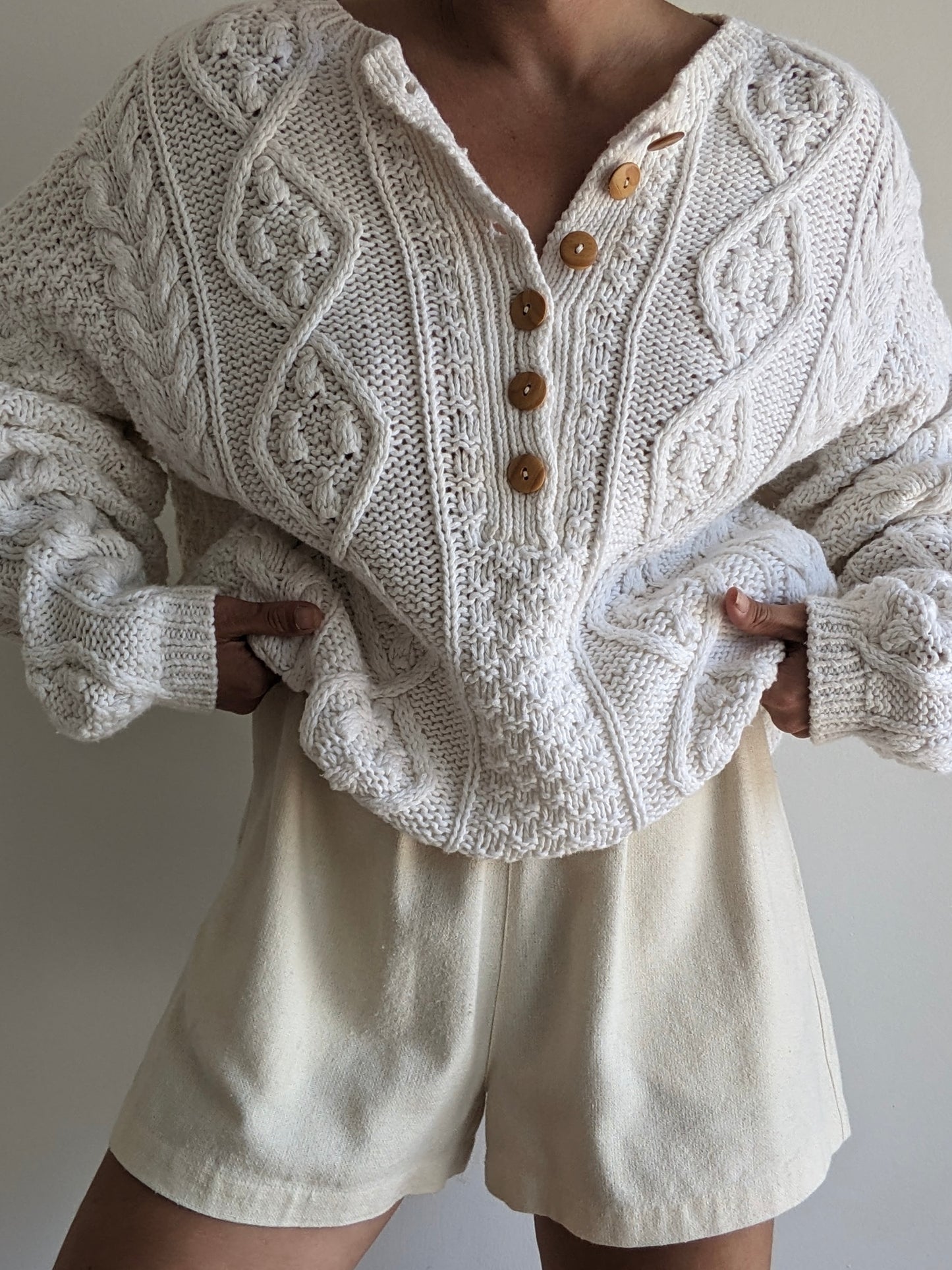 Vintage Hand-Knit Patterned Weave Henley