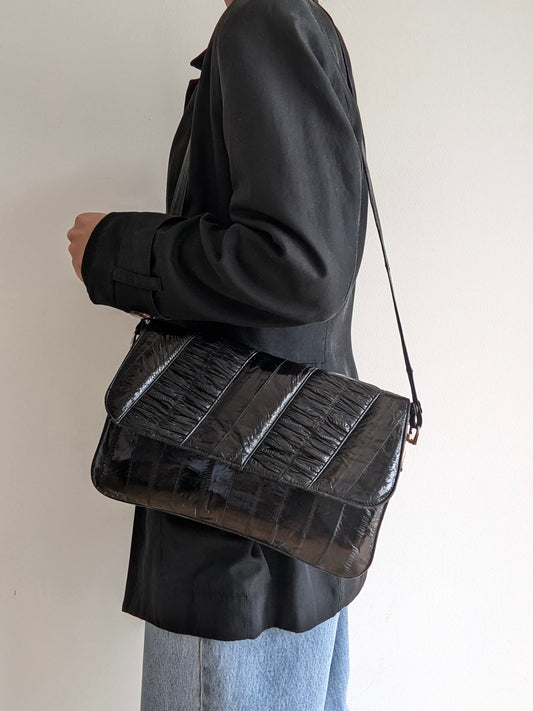 Incredible Vintage Licorice Eelskin Leather Purse