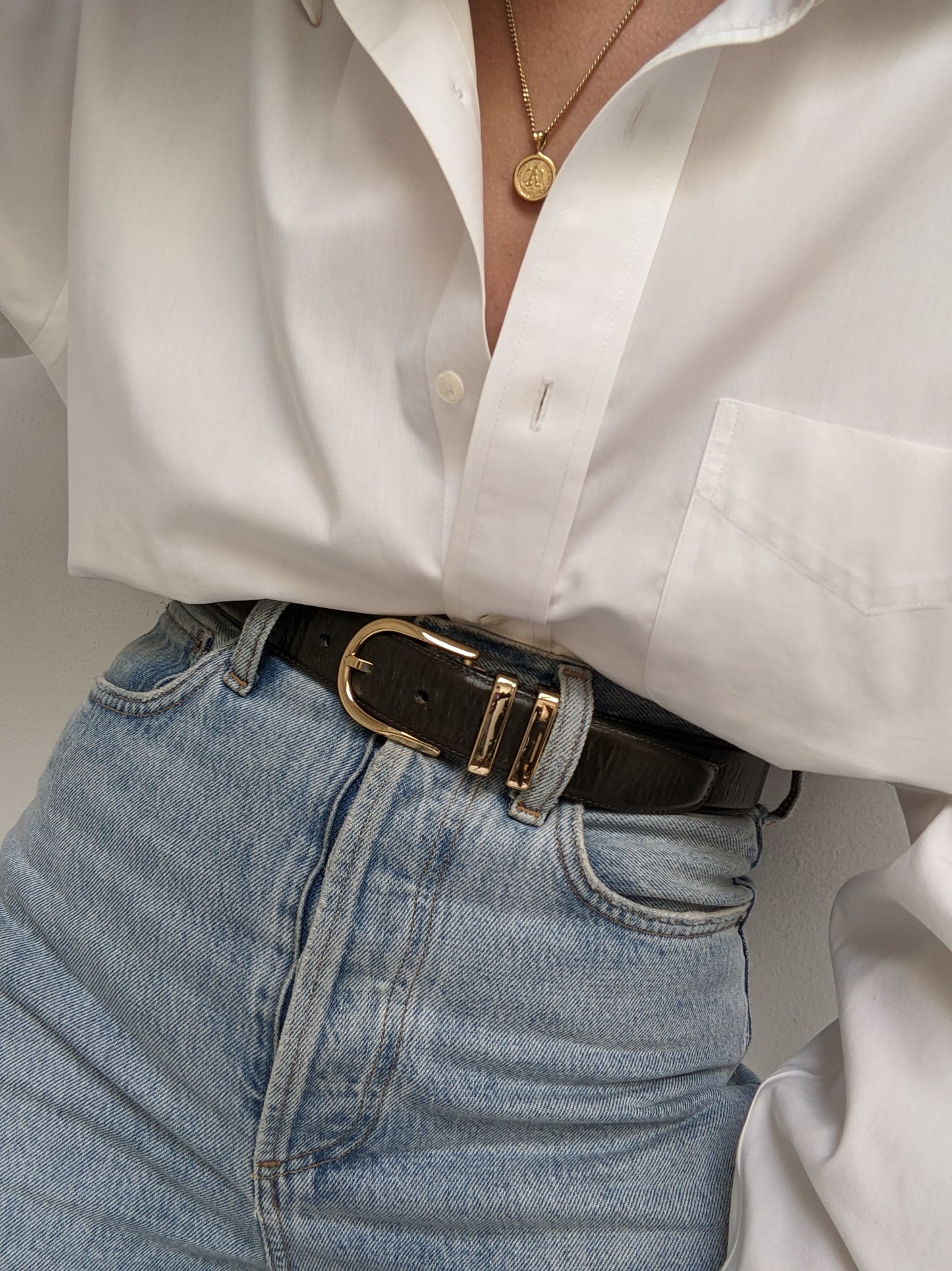 Vintage Pine Leather & Solid Brass Belt