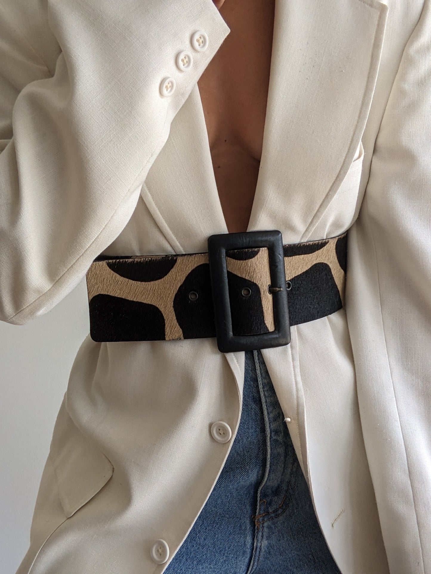 Statement Vintage Printed Pony Hair Leather Belt