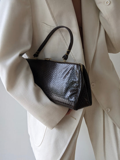 Vintage Espresso Lizard-Embossed Leather Purse