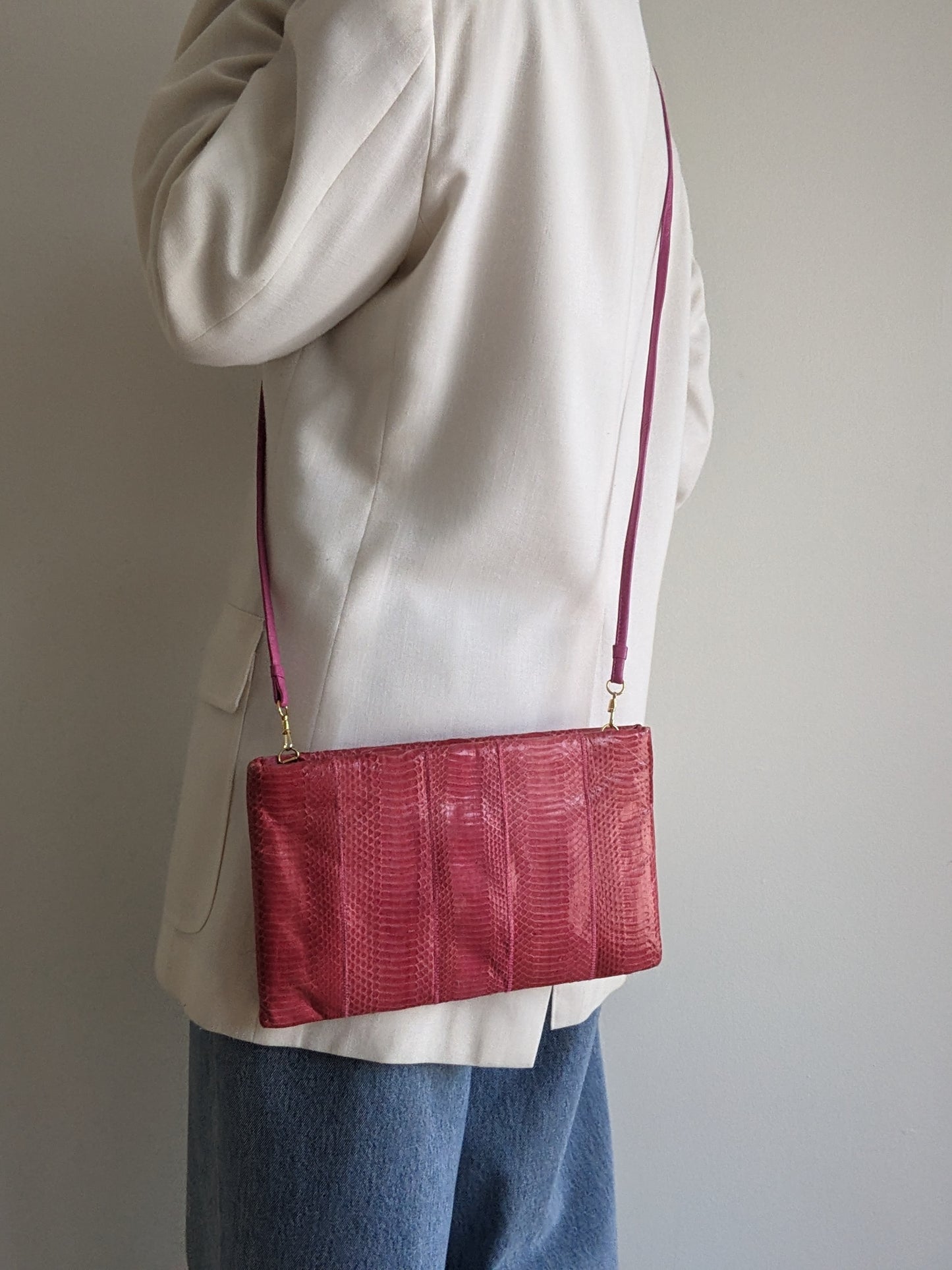 Vintage Watermelon Snakeskin Clutch Purse