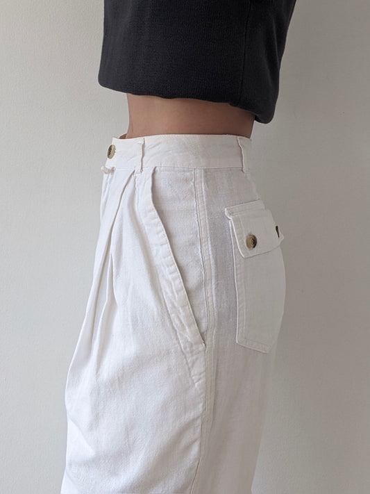 Vintage Eggshell Pleated Cotton Pants
