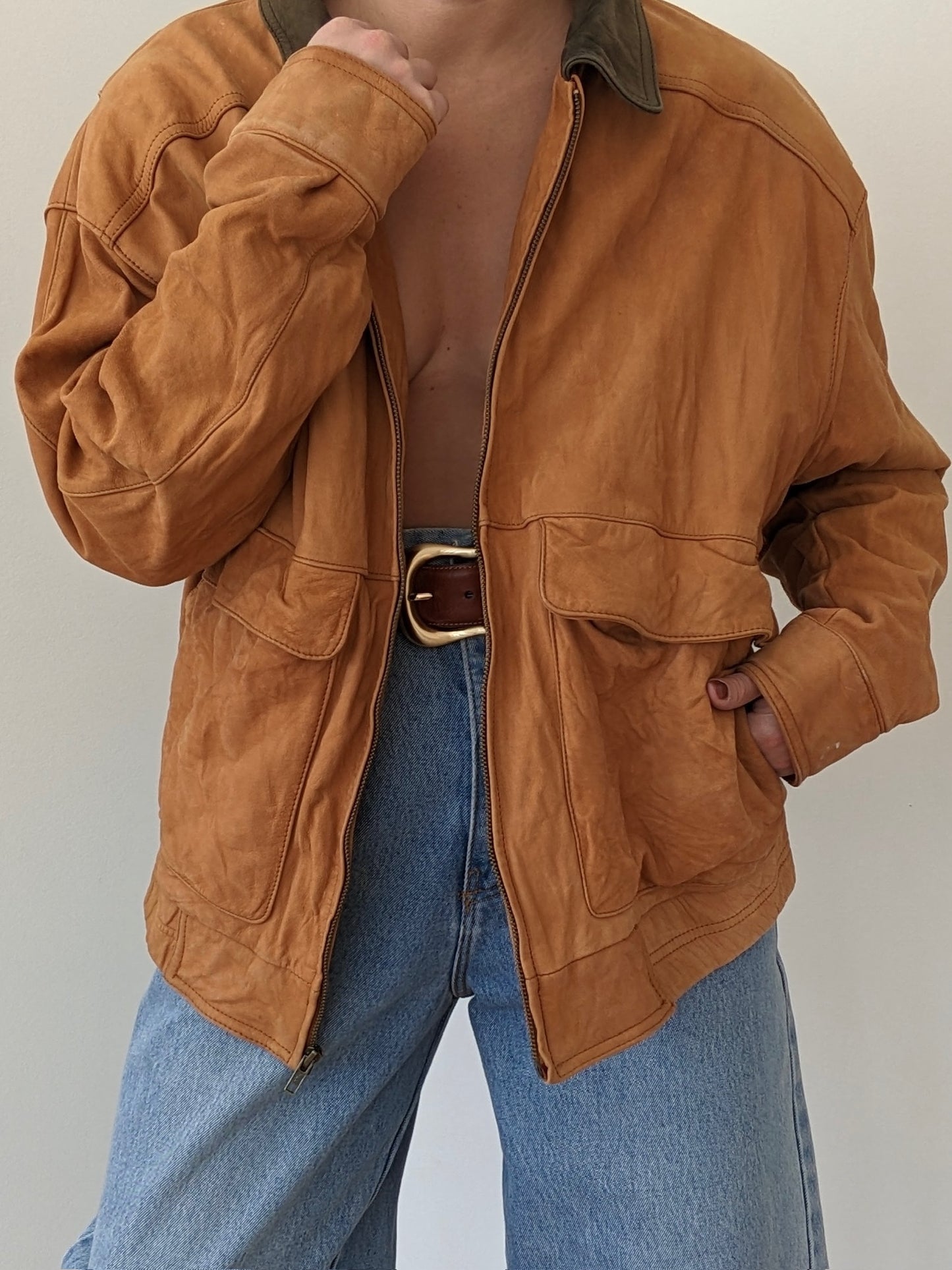 Vintage Clay Leather Bomber Jacket
