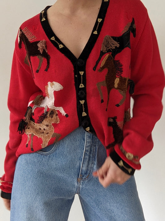 Incredible Vintage Horse Appliqué Cardigan
