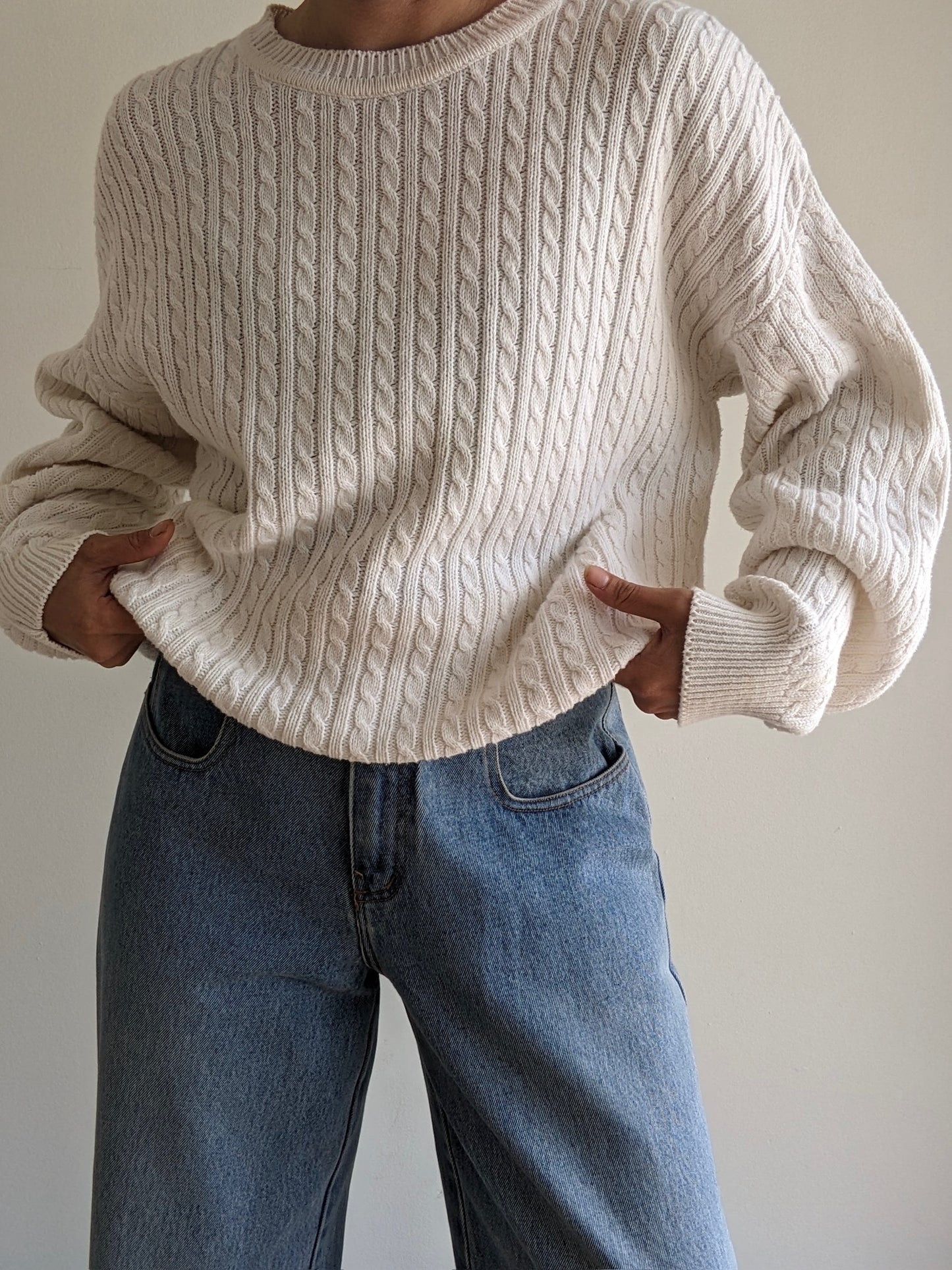 Classic Vintage Ivory Cable Knit Sweater