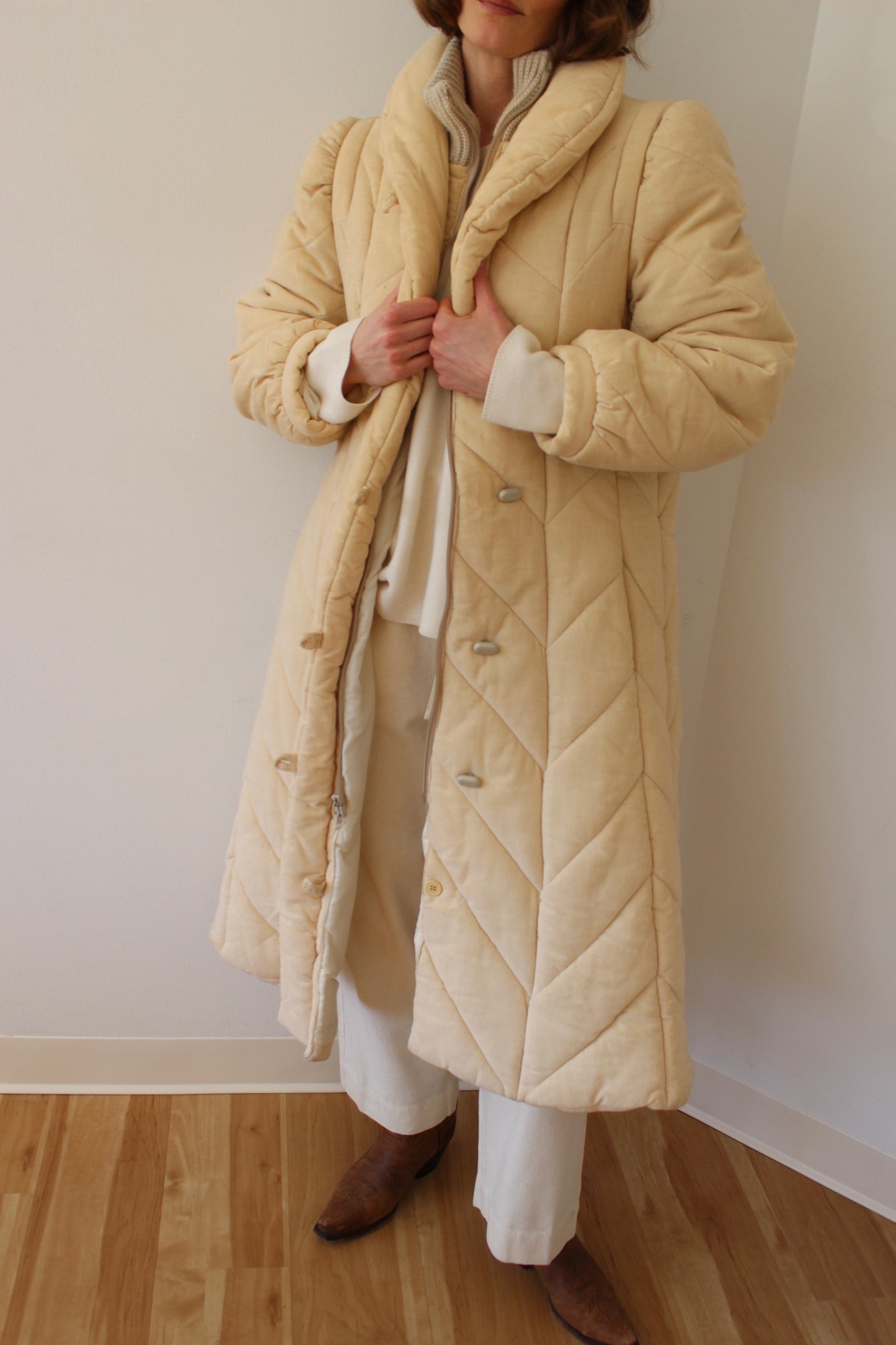 Coziest Vintage Sand Quilted Puffer Coat