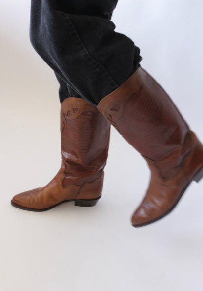 Vintage Cognac Embossed Cowboy Boots