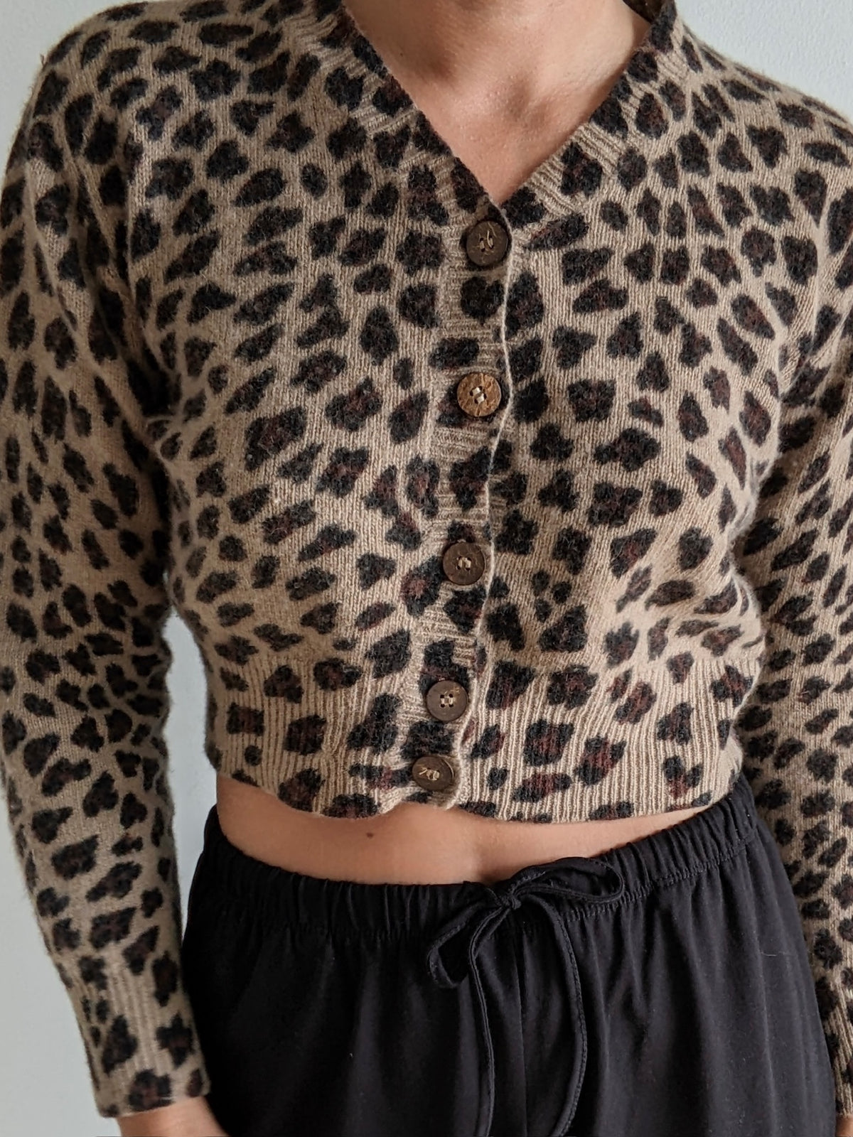 Vintage Cropped Leopard Angora Cardigan