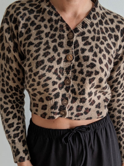 Vintage Cropped Leopard Angora Cardigan