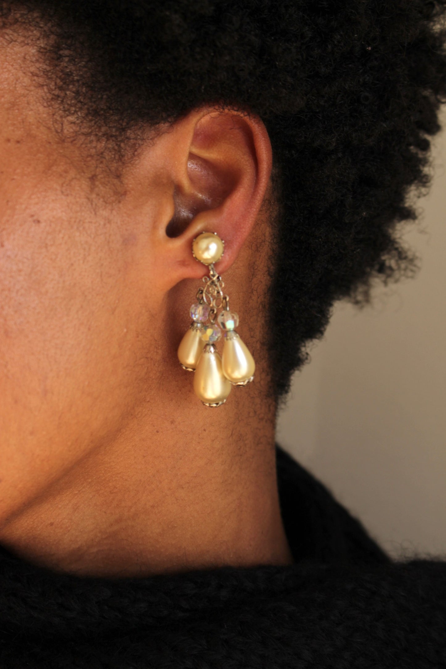 Elegant Vintage Glass Bead & Dangled Faux Pearl Earrings