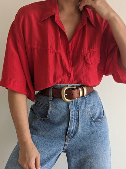 Vintage Crimson Silk Shirt