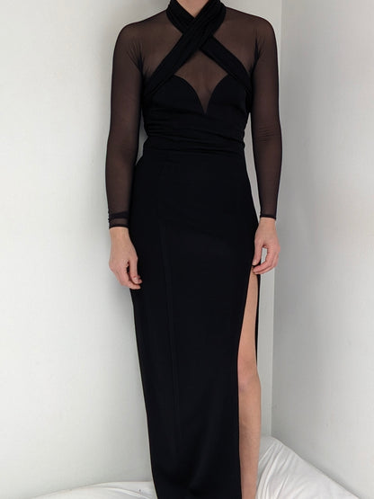 Gorgeous Vintage Caviar Sheer Sleeve Evening Dress