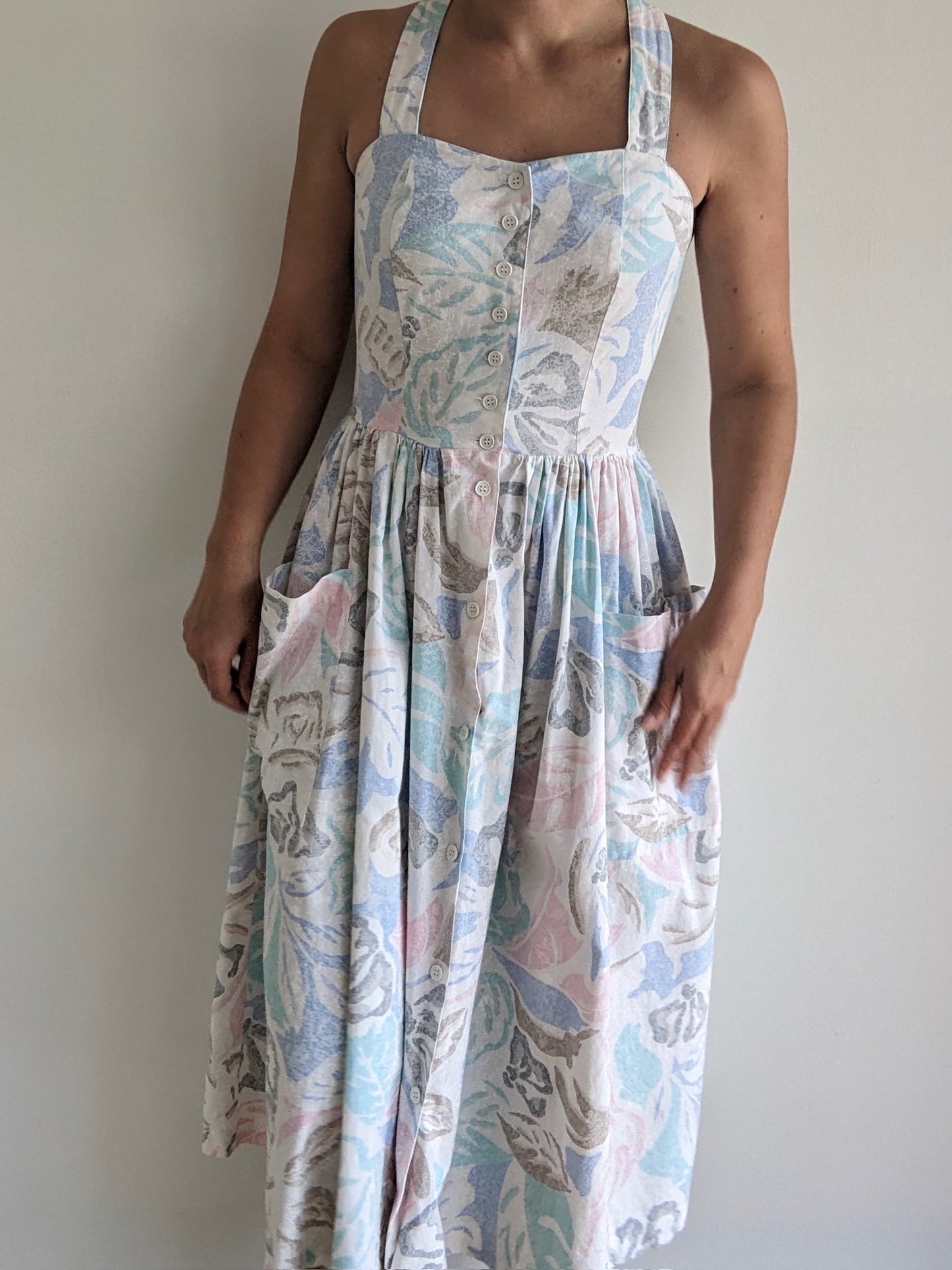 Vintage Pastel Tropical Print Summer Dress
