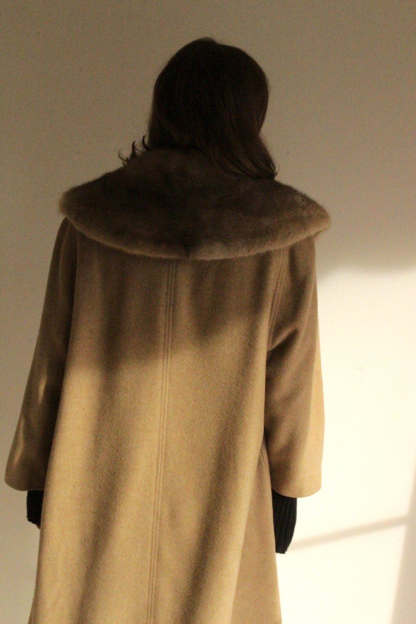 Vintage Latte Pure Cashmere & Fur Collar Coat
