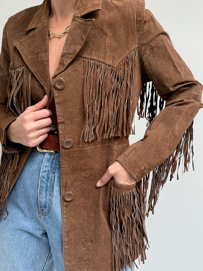 Vintage Chocolate Fringe Suede Jacket