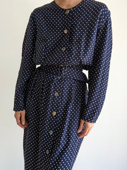 Vintage Belted Polka Dot Dress