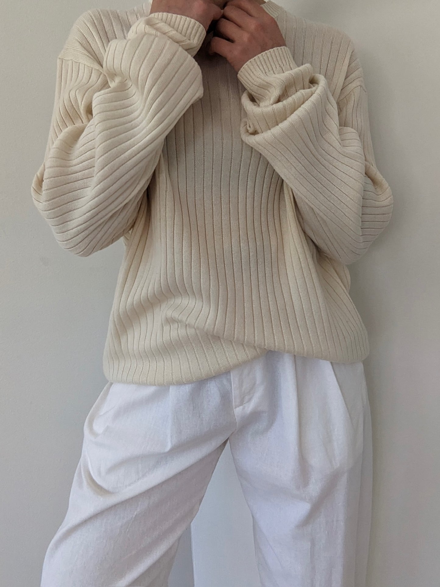 Vintage Cream Silk & Cashmere Ribbed Pullover