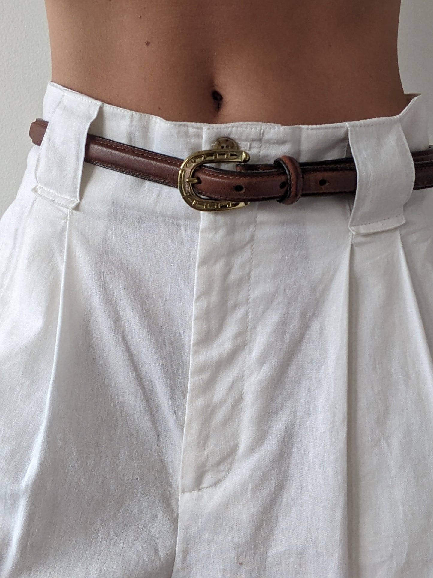 Vintage Stitched Leather & Horseshoe Buckle Belt