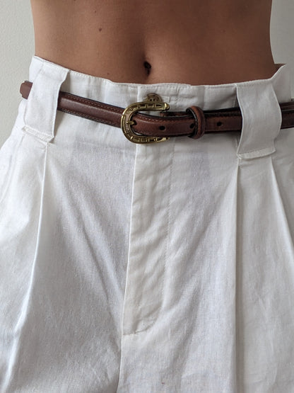 Vintage Stitched Leather & Horseshoe Buckle Belt