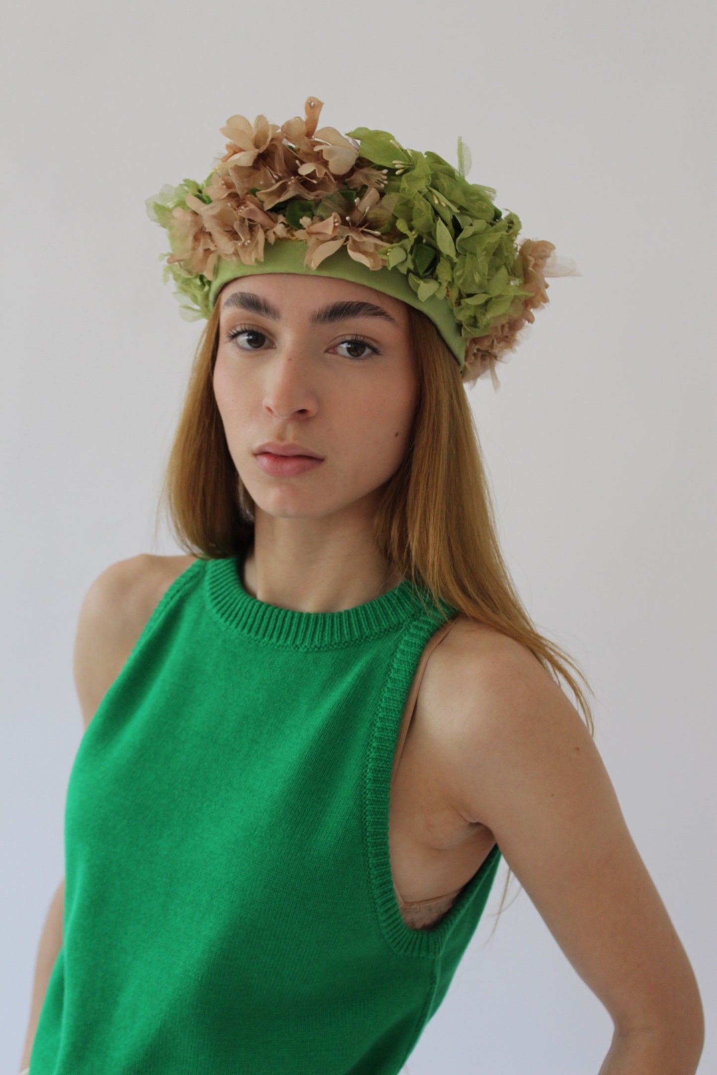 Vintage Floral Trim Woven Straw Hat