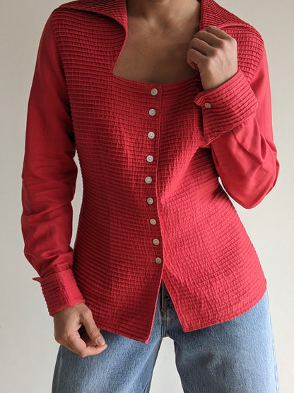 Vintage Cherry Sculptural Linen Blouse