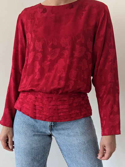 Vintage Rouge Floral Silk Blouse