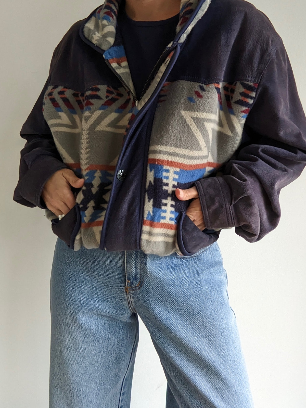 Vintage Patterned Suede & Wool Bomber