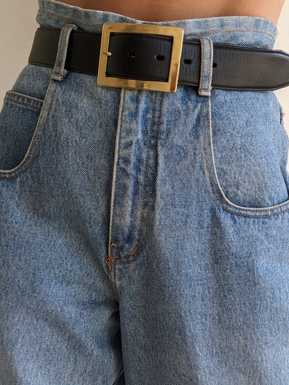 Bold Vintage Onyx Leather Belt
