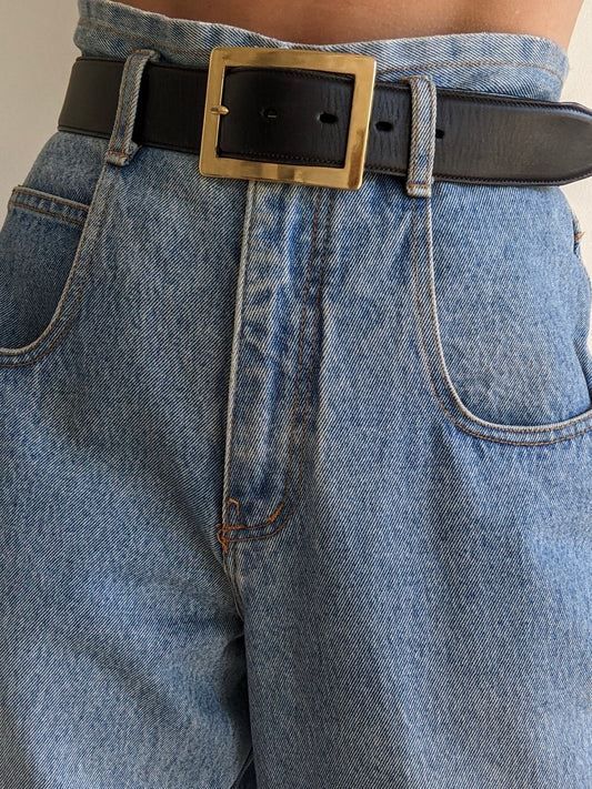 Bold Vintage Onyx Leather Belt