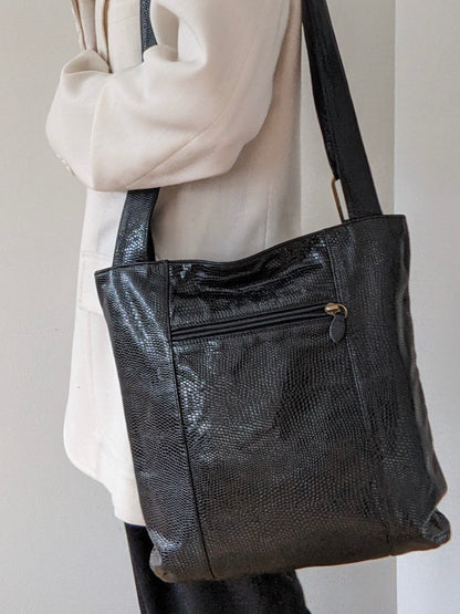 Vintage Ink Reptile-Embossed Leather Tote Bag