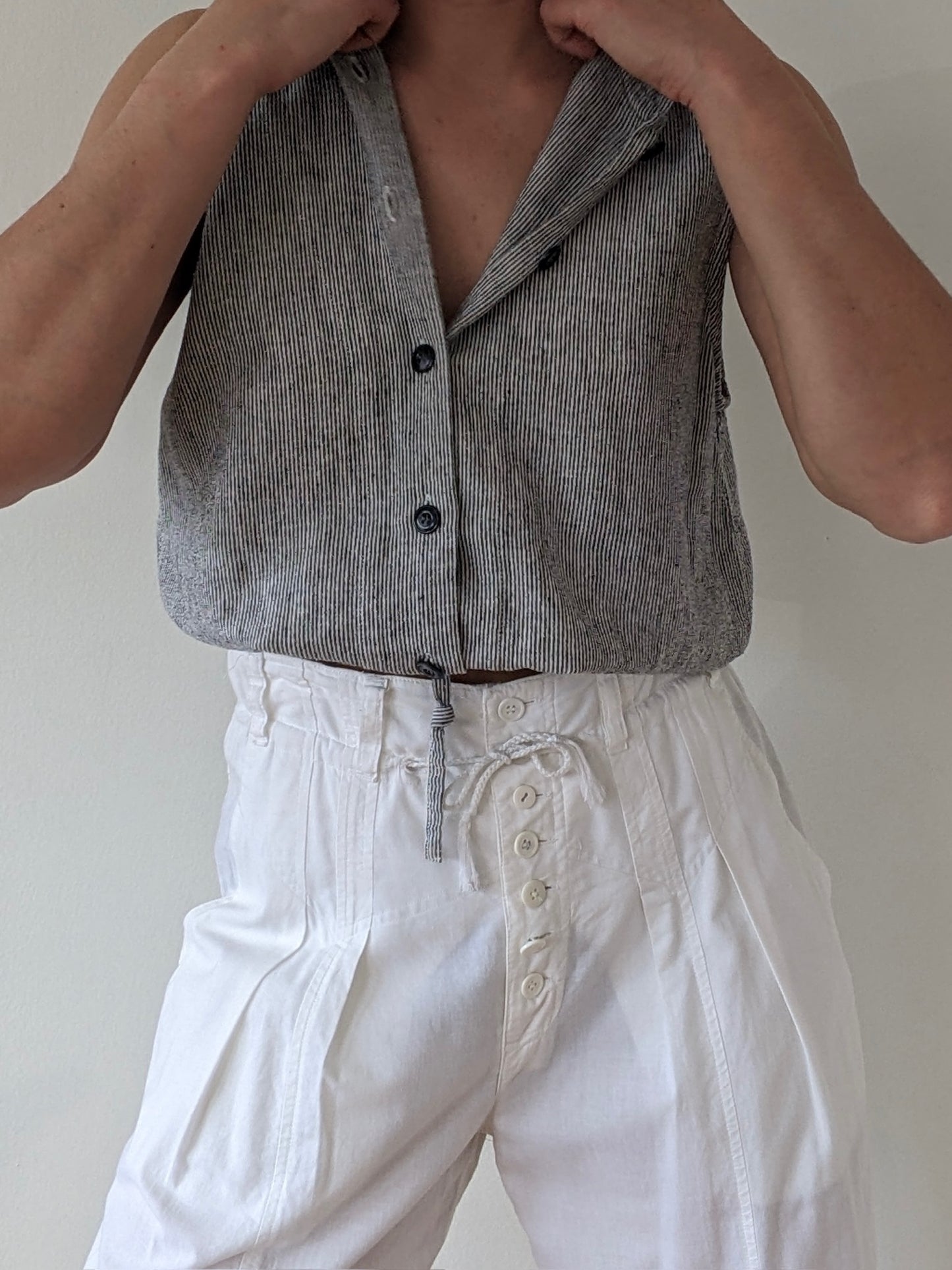 Vintage Sleeveless Striped Linen Top