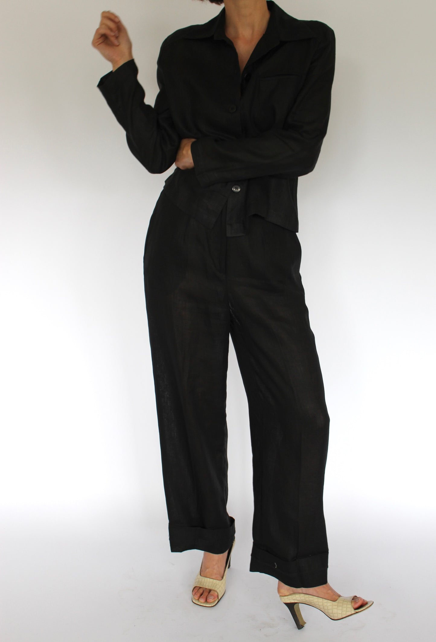 Vintage Onyx Sheer Linen Top & Pant Set