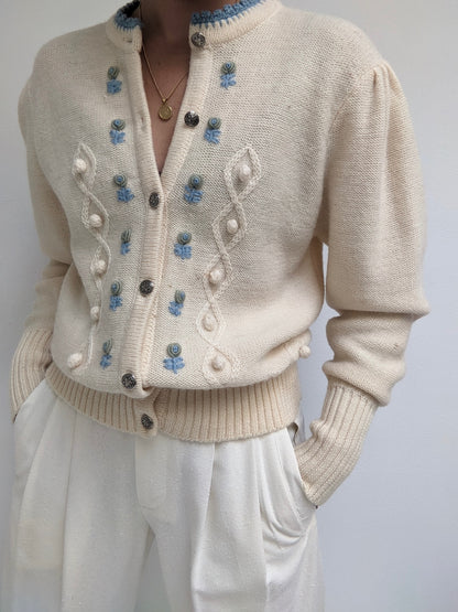 Gorgeous Vintage Floral Embroidered Wool Cardigan