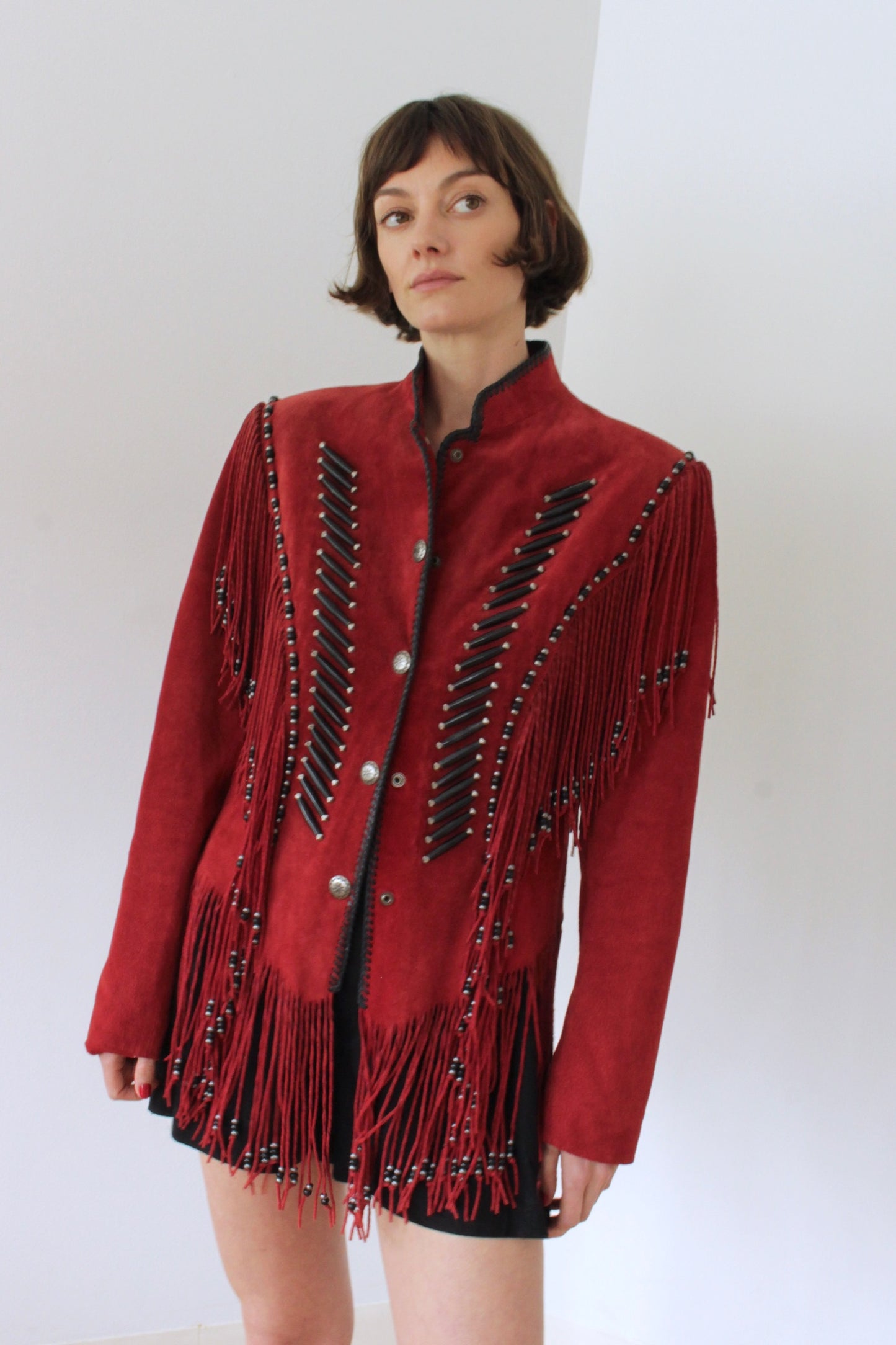 Favorite Vintage Beaded Fringe Suede Jacket