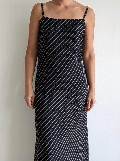 Vintage Midnight Striped Silk Slip Dress