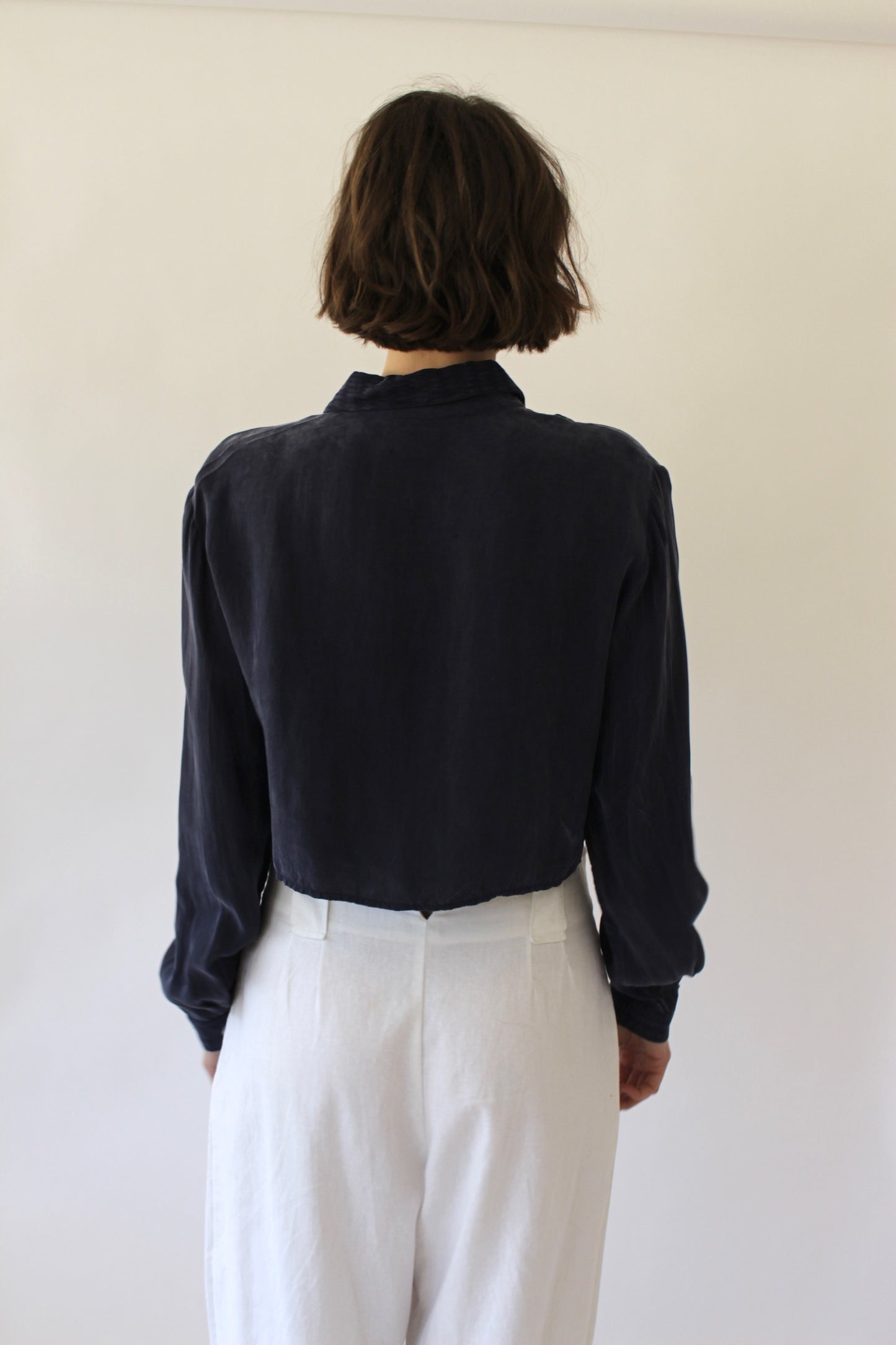 90s Navy Sueded Crop Blouse