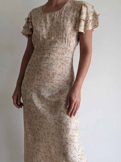 Incredible Vintage Handmade Floral Silk Dress