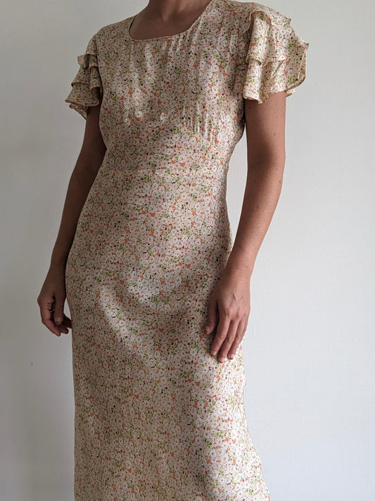 Incredible Vintage Handmade Floral Silk Dress