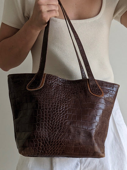 Vintage Tobacco Embossed Leather Tote