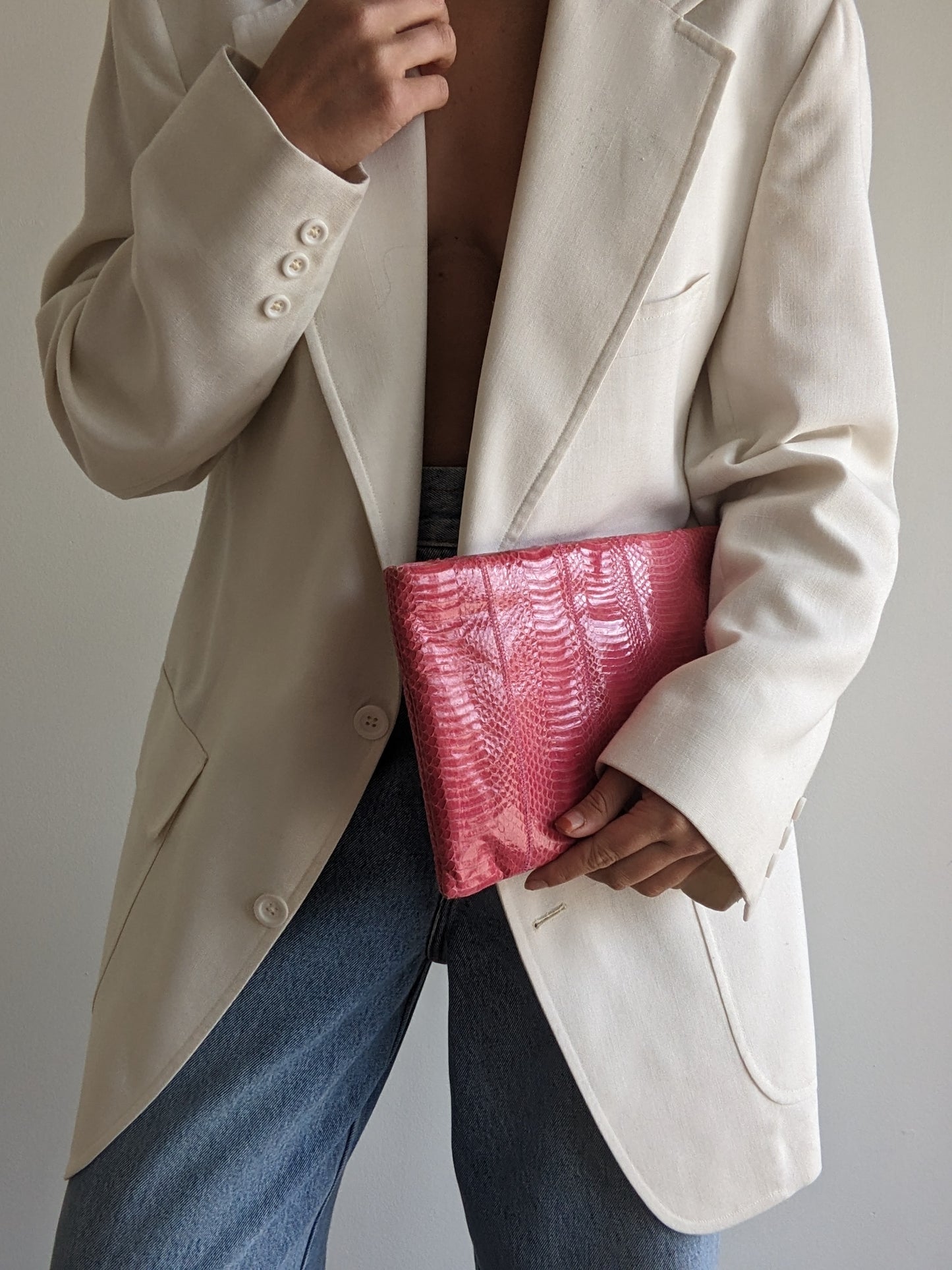 Vintage Watermelon Snakeskin Clutch Purse