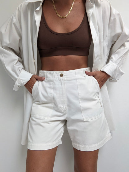 Vintage Bone White Cotton Twill Shorts