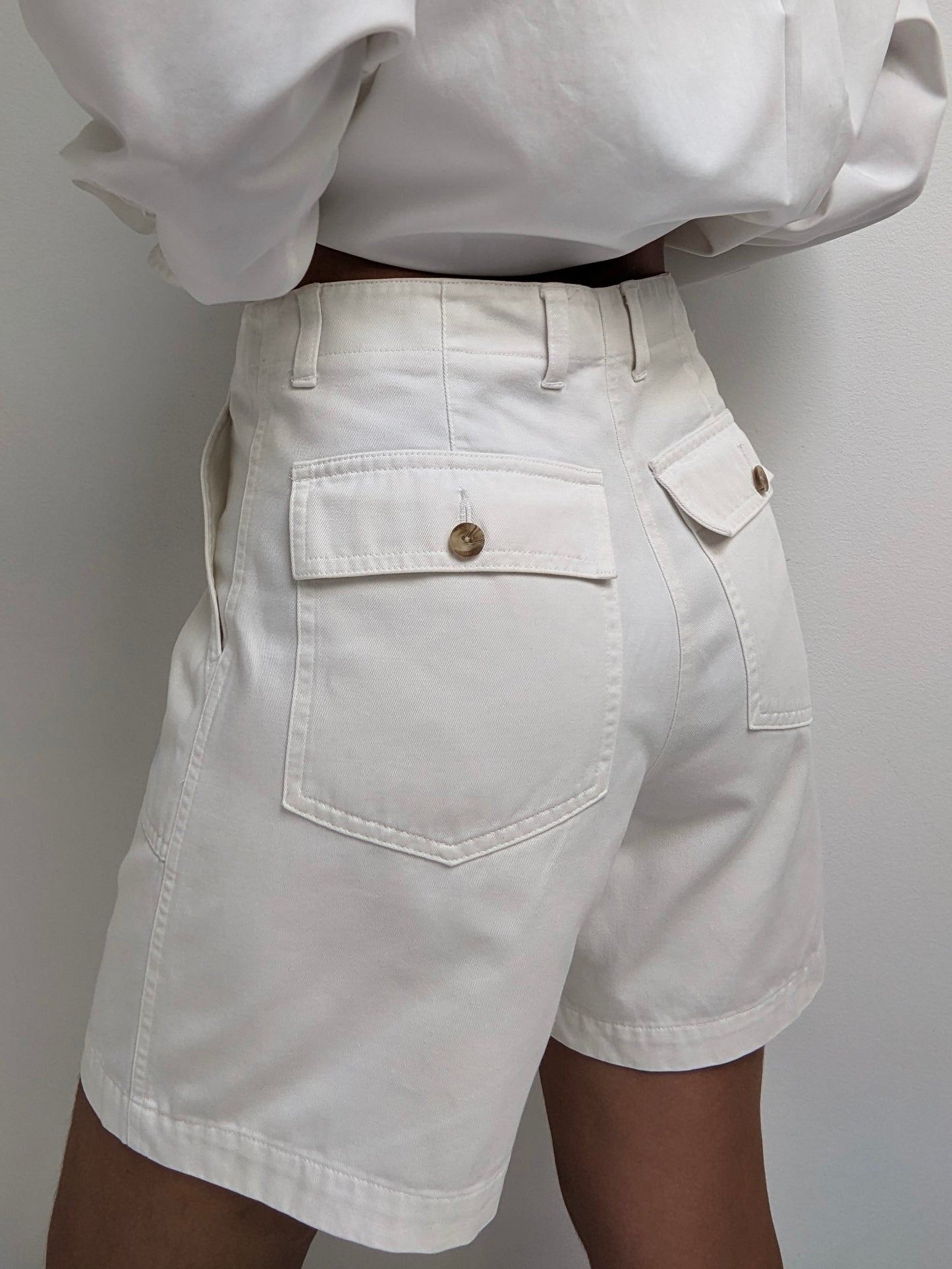 Vintage Bone White Cotton Twill Shorts