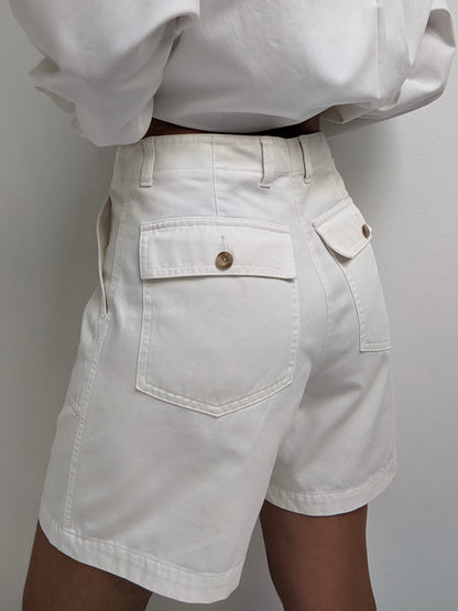 Vintage Bone White Cotton Twill Shorts