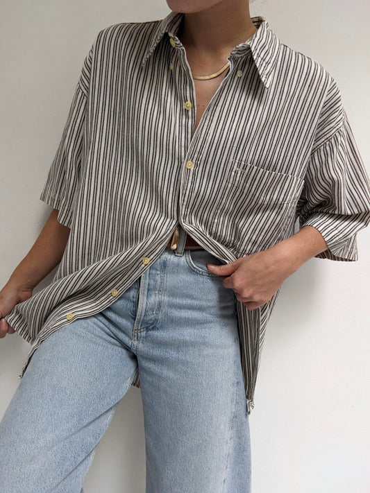 90s Striped Linen Button Down