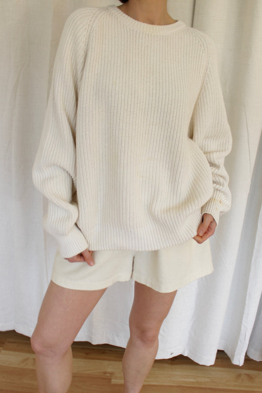 Vintage Cream Ribbed Cotton Sweater