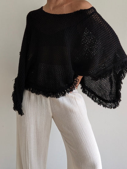Vintage Onyx Woven Fringe Poncho