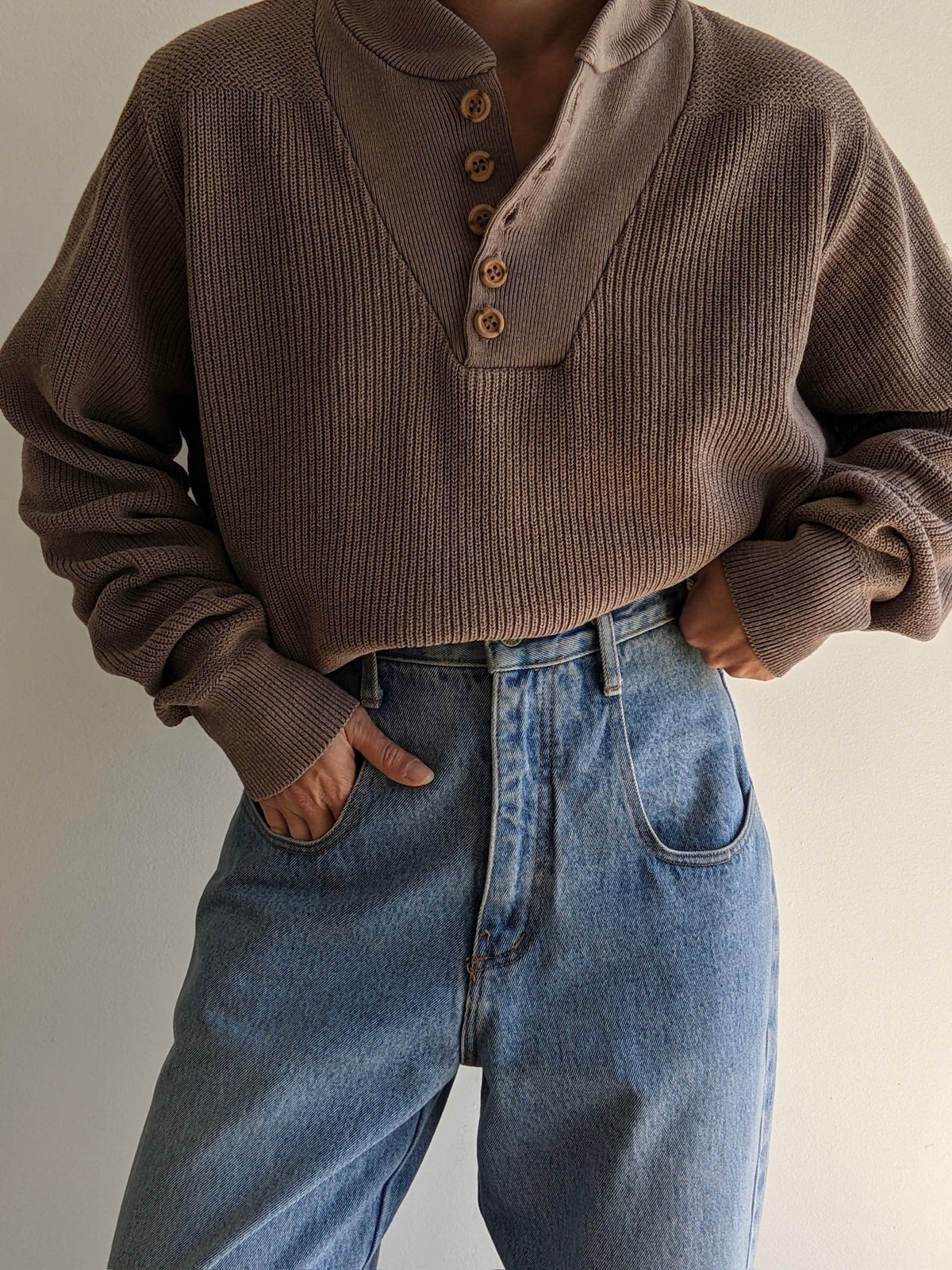 Favorite Vintage Taupe Cotton Henley