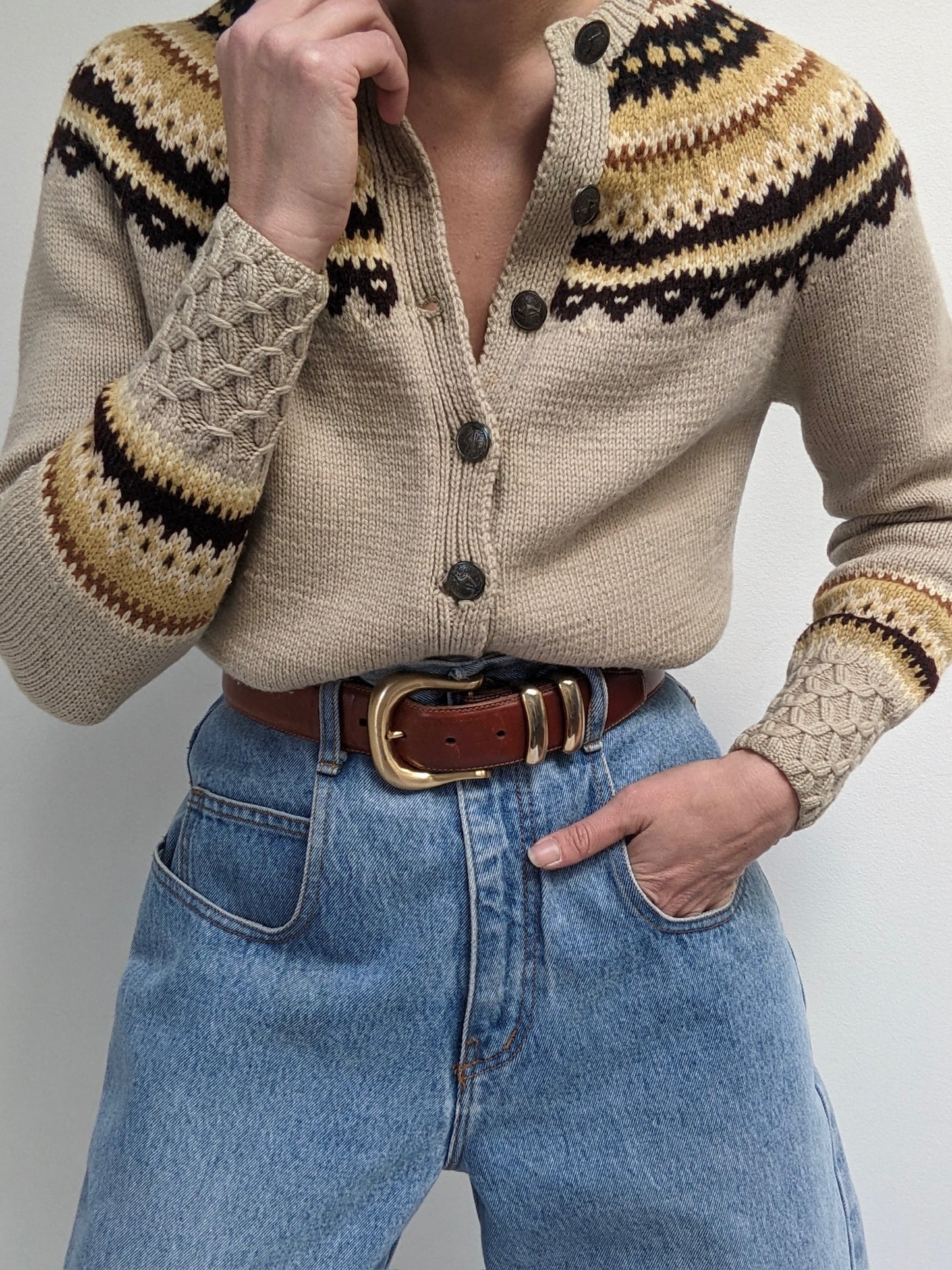 Amazing Vintage Handmade Fair Isle Wool Cardigan