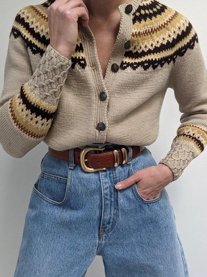Amazing Vintage Handmade Fair Isle Wool Cardigan